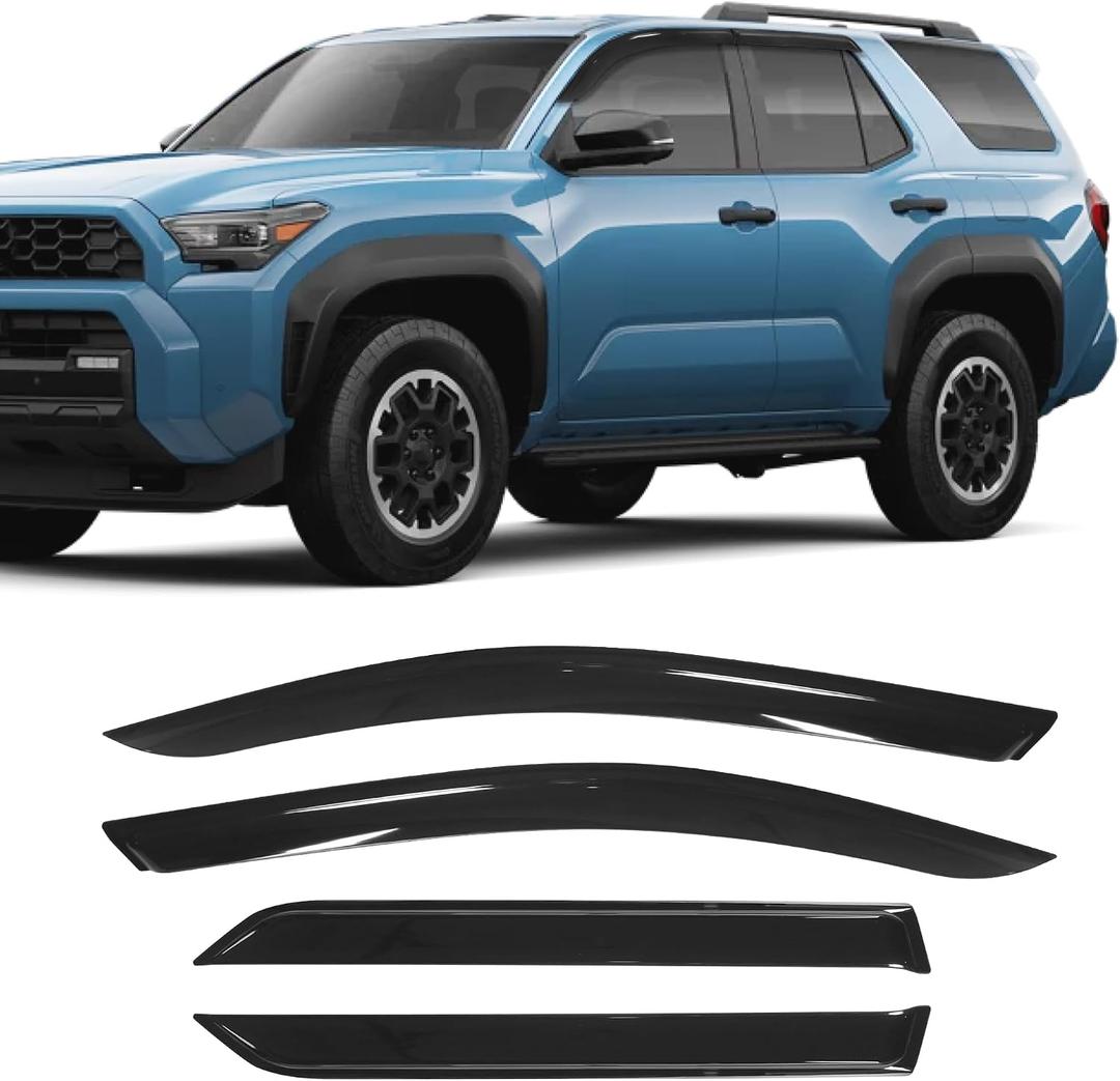 Rain Guards Fit for Toyota 4Runner 2025 2026, Low Profile Window Visors Deflectors fit for 4Runner Accessory 2025 2026,Tape-on Outside Mount Rain Guards Side Window Deflectors (4 Pcs)