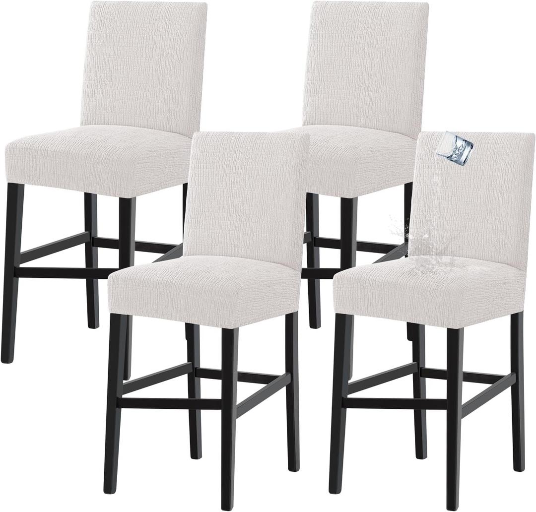 Turquoize 100% Waterproof Bar Stool Cover Stretch Washable Barstool Seat Covers Set of 4, Removable Bar Chair Covers with Backs, Counter Height Chair Cover for Kitchen Dining Room Cafe (4, Pale Oak)