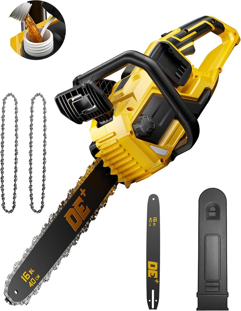 DeForce 16" 40V Cordless Electric Chainsaw, for DeWalt 20V Max Batteries, Brushless Battery Powered Chain Saw, with Auto Oiler, Handheld Chainsaw for Wood Cutting Tree Pruning(Bare Tool Only) (Yellow)