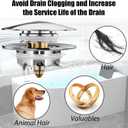 Anlige Bathtub Drain Stopper, Pop Up Tub Stopper and Cover, Bottom with Hair Catcher, Universal for 1.45 to 1.8 in Drain, Replaces Old Drain Plug, Chrome Silver