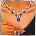 Brishow Green Necklace and Earring Set Rhinestone Formal Wedding Jewelry Sets for Women (blue and gold)