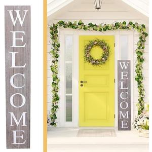 ALBEN Premium Extra Large Welcome Sign for Front Door Porch – 5 Feet Tall (58" x 11") Standing Vertical Wooden Sign, Indoor Home Decor Wall Decorations (Gray)