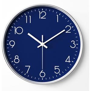 Navy Blue Modern Wall Clock for Living Room Decor, 14 Inch Large Wall Clock Silent Battery Operated, Classic Round Analog Clock for Bedroom, Kitchen, Office, Bathroom, Outdoor Patio, Pool