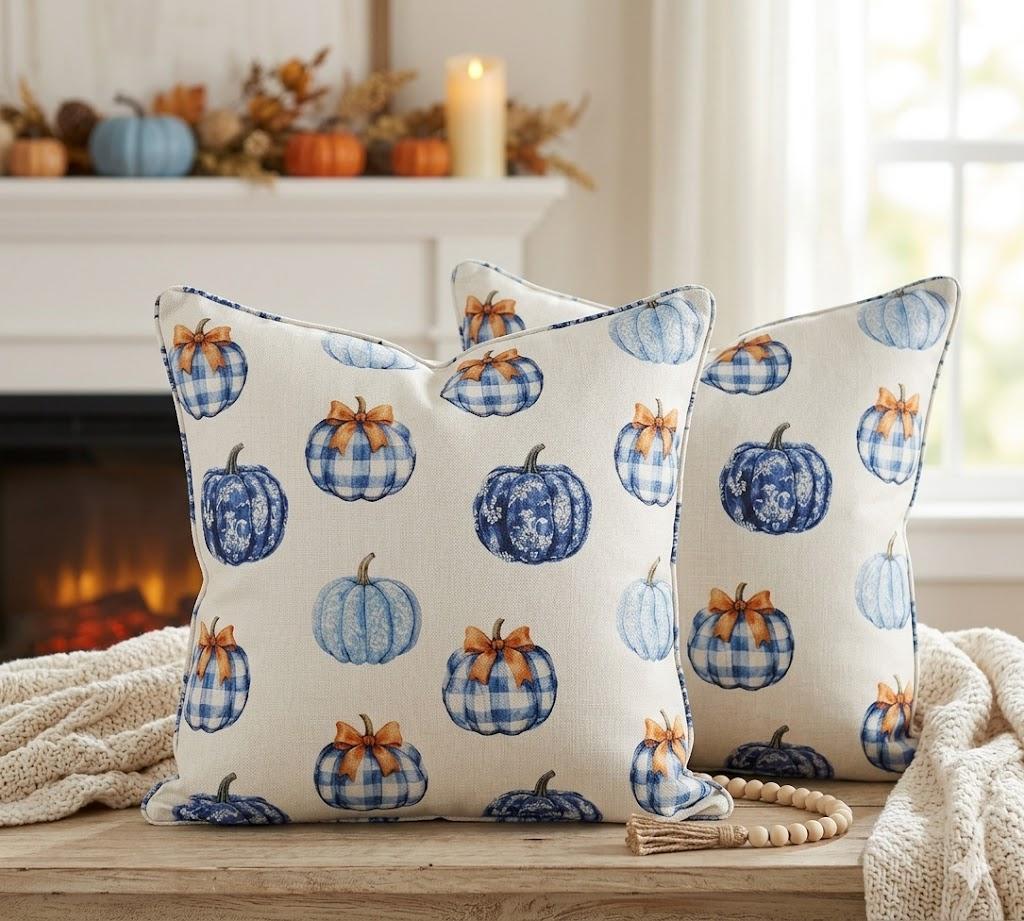 AOFANGGO Fall Pumpkins Chinoiserie Pillow Covers 18x18 inch Set of 2 Floral Print Autumn Themed Decorative Throw Pillows Outdoor Pillowcase Farmhouse Cushions for Couch Sofa Thanksgving Home Decor