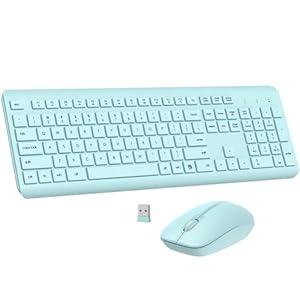 Wireless Keyboard and Mouse Combo, Full-Size Silent Ergonomic Keyboard and Optical Mouse, Long Battery Life, 2.4G Lag-Free Mice Keyboard for Mac, Laptop, PC, Windows(Green)