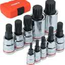 XZN Triple Square Spline Bit Socket Set, 10 Piece, Metric sized, M4 - M18 Set, Premium chrome vanadium Alloy Steel, with Molded Case