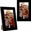 2 Packs 3x5 Picture Frame Black, Engineered Wood 3 x 5 Photo Frame, 3 by 5 Photo Poster Frame for Wall Hanging and Tabletop Set of 2, Black