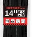 Zip Ties 14 inch(100 Pack), 60 lb, Black Heavy Duty Wire Ties, UV Resistant Cable Ties for Indoor and Outdoor Use, LOCKLOCK