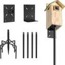77 Inch Heavy Duty Smart Bird Feeder Pole for Outdoors with 5-Prong Base and 2 Plates, Rust-Proof Metal Wild Bird Feeder Stand/Post, Adjustable Birdhouse Pole, Weather Station Mounting Kit (Black)