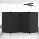Kokorona 4 Panel Room Divider, 6FT Tall Folding Privacy Screen Wall Dividers, Portable Privacy Screen Freestanding Room Divider for Room Separation, Included - Cover Strips, Black, 136''W x 71''H