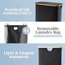 LONBET Laundry Basket with Lid, Made from Breathable Fabric | Aesthetic Clothes Hampers for Laundry with Side Handles & Sturdy Bamboo Frame (40 Gallons - Double, Black)