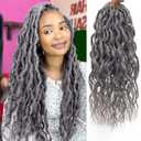 Faux Locs Crochet Hair 18 Inch Soft Locs 7Packs Boho Goddess Locs Crochet Hair with Curly Ends Pre-looped Crochet Locs for Black Women Dreadlock Synthetic Crochet Braids (Grey, 18Inch(Pack of 7))