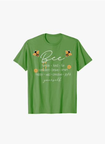 Women Cute Bee Graphic Tee Shirts Short Sleeve Inspirational Funny Letter Print Summer Loose Tee Tops (size XL)