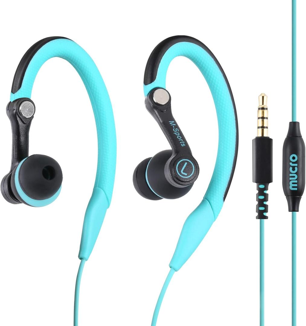 Mucro Wired Earbuds Sport Headphones with Over Ear Hooks Sweatproof in Ear Running Earphones for Workout Jogging Gym Headphones for 3.5mm Jack Devices Blue