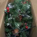 Outdoor Christmas Tree Urn Filler 2 Set, Pre-lit Artificial Flocked Xmas Tree with Cones & Red Berries, Small Christmas Tree with 70 Warm Lights (Frosted Green)