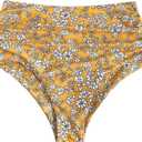ZAFUL Women High Waisted Bikini Bottoms Ruched Swimsuit Bottom Tummy Control Bathing Suit Bottoms (Small, Yellow Floral)