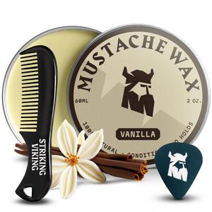 Striking Viking Mustache Wax & Comb Kit - 2 Oz, Medium/Strong Hold, Vanilla Scent, 1 Pocket Comb - Mustache Grooming Kit for Men - Moisturize, Tame & Style - Non-Greasy, with Beeswax (2 Ounce (Pack of 1))