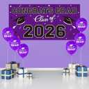 5 x 2026 Graduation Party Plastic Backdrop - 65" x 32.7" Congrats Grad Banner in Purple, Large Class of 2026 Decorations, Photography & Grad Party Supplies