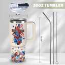 30oz Flag Tumbler With Handle & Straw - Patriotic Insulated Stainless Steel Cup For Travel & Tailgating - Leakproof American Themed Water Bottle For Men & Women