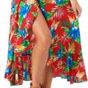 Allegra K Women's Tropical Floral Print Ruffle Self Tie Knot Split Beach Hawaiian Wrap Skirt (Red), XS