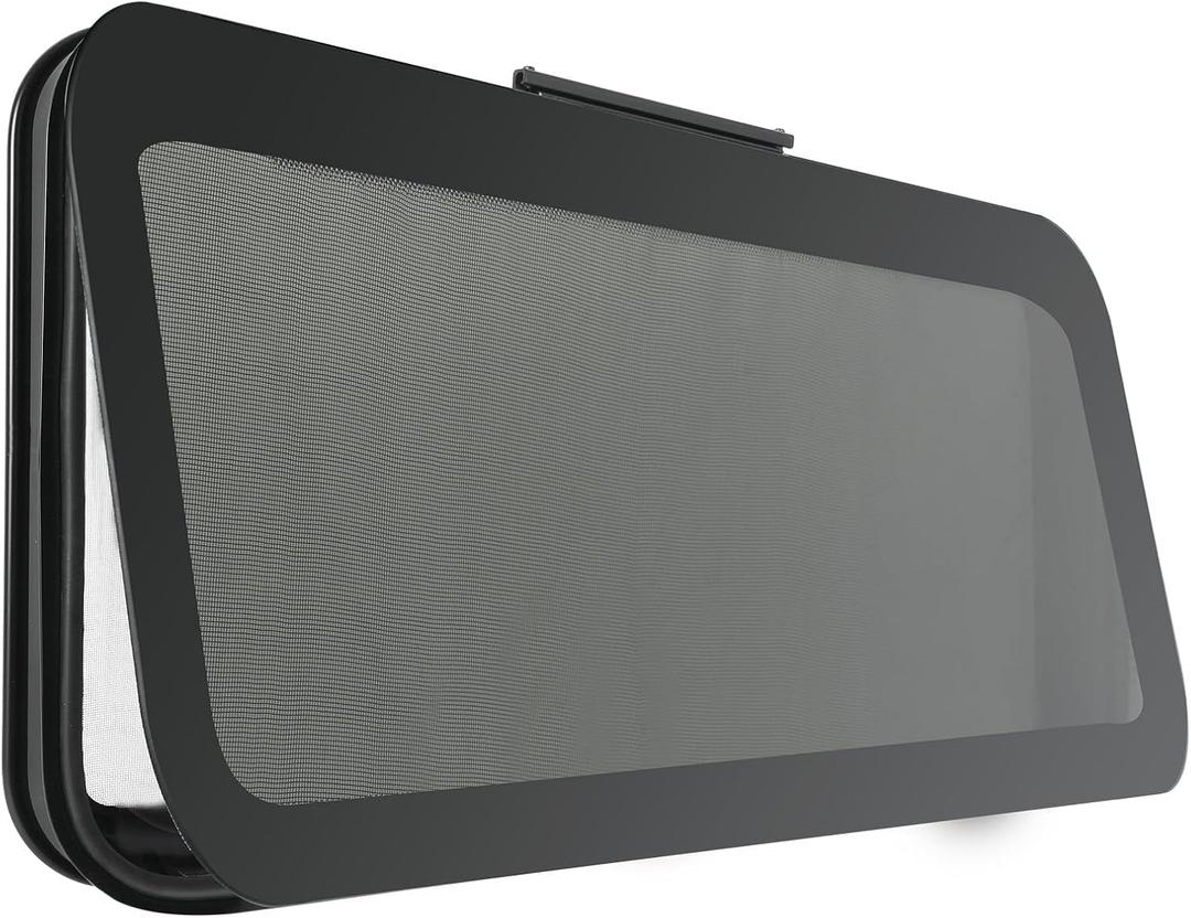 Frameless RV Window, 30" W x 20" H Tinted RV Window with Net Screen and Trim Ring, Suitable for 1-1/2" or 1-7/8" Walls, DOT Approved