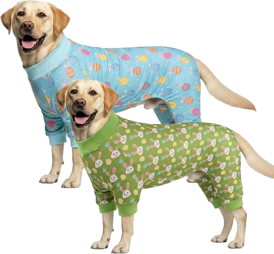 2-Pack Easter Dog Pajamas Pet Jumpsuits Puppy Pjs with Easter Egg Bunny Patterns Dog Rabbit Onesie Breathable Jammies Rabbit Costume Outfit Clothes for Small Medium Large Dogs XXL