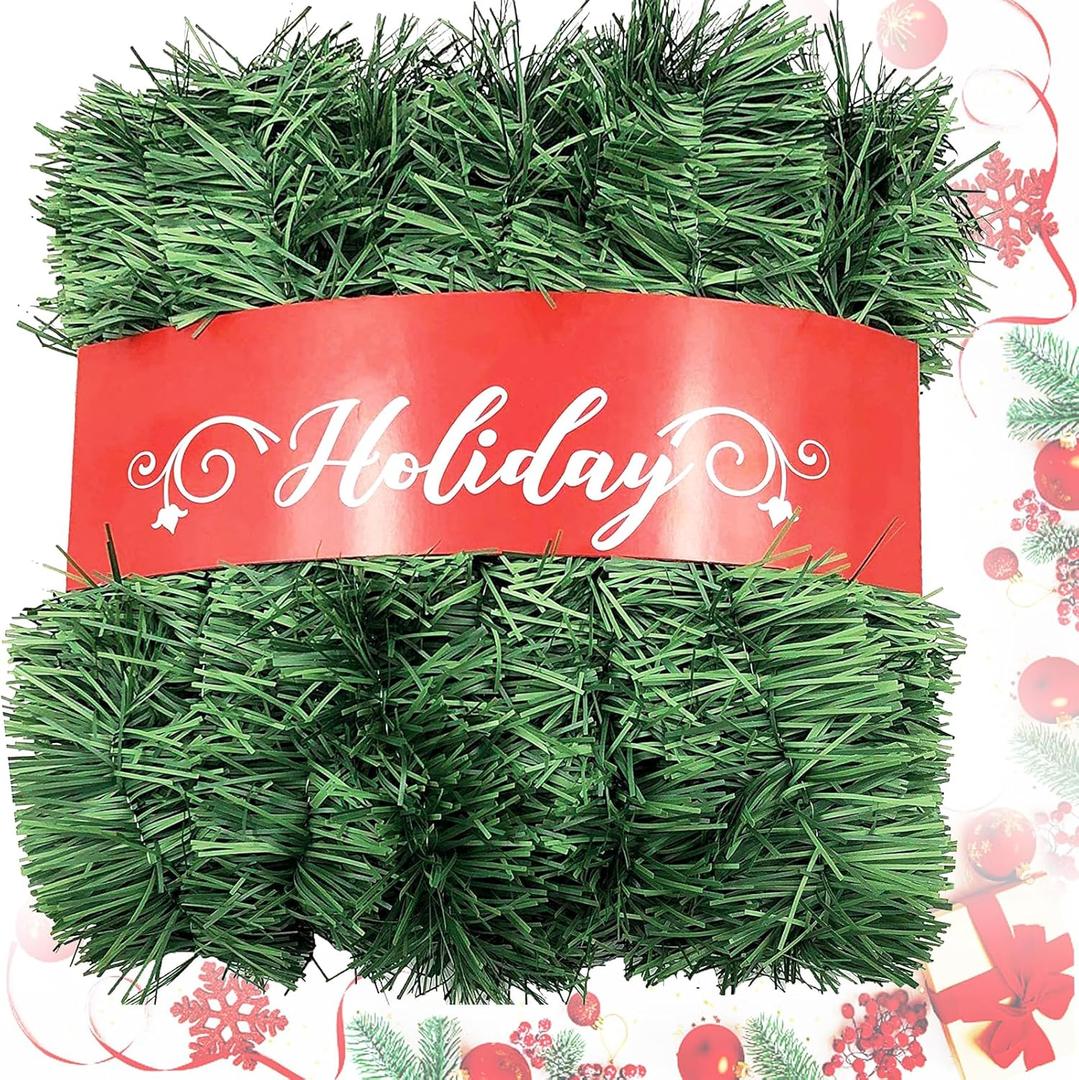Christmas Garland, 54FT Artificial Soft Green Realistic Pine Greenery for Indoor Outdoor Xmas Mantle, Staircase, Door & Wall Decor