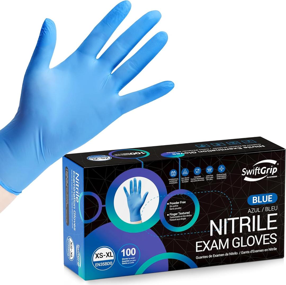 Disposable Nitrile Exam Gloves, Blue, Gloves Disposable Latex Free for Medical, Cleaning & Food Prep, 100-ct (Medium)