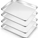 E-far Cookie Sheets Set of 4, 18x13 Stainless Steel Baking Sheet Pans for Oven, Large Non Toxic Metal Baking Tray for Baking Roasting, Healthy & Rust Free, Mirror Finish & Dishwasher Safe
