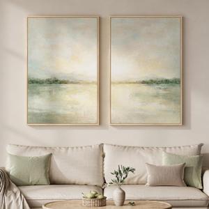 Framed Sage Green Abstract Wall Art for Living Room, Large Set of 2 Abstract Landscape Canvas Artwork for Walls, Minimalist Painting Print for Bedroom Dining Room Office Hallway Wall Decor, 24x36 Inch, 24" W x 36" H x 2Pcs