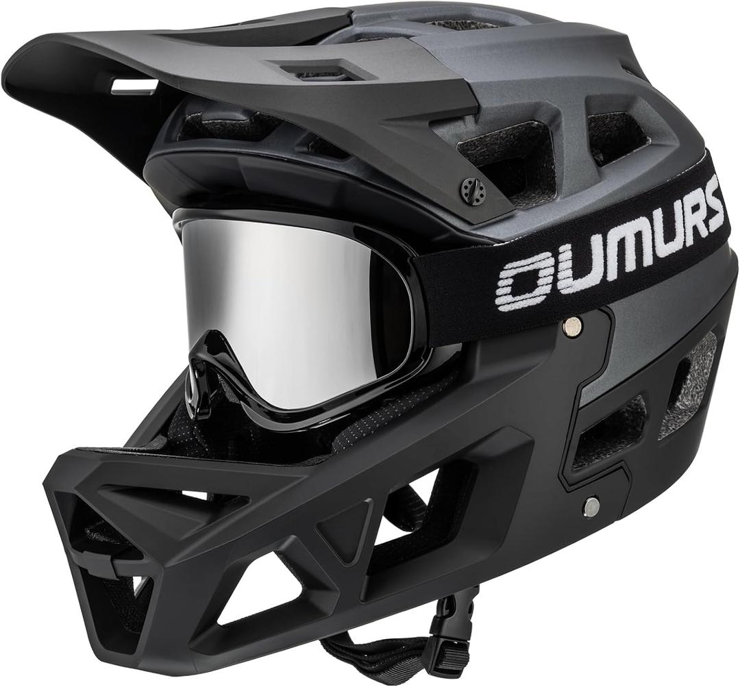 OUMURS Adult Full Face Mountain Bike Helmet with Goggles ASTM CPSC CE Certified for Men & Women - Two Removable Chin Pad, Ventilation Lightweight - Racing Enduro Ebike Downhill DH BMX MTB Helmet M