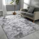 Hutha 6x9 Large Area Rugs for Living Room, Super Soft Fluffy Modern Bedroom Rug, TieDyed Grey White Indoor Shag Fuzzy Carpets for Girls Kids Nursery Room Home Decor
