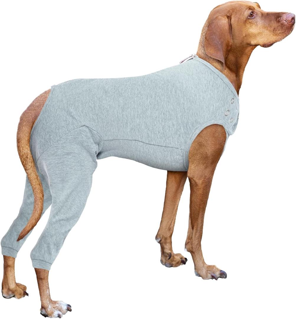 Nanaki Dog Wound Care Shirt, Dog Leg Sleeve To Stop Licking Rear Leg And Abdomen, Doggy Surgery Suit Female Spay,Doggy Onesie For Surgery Female Male, Pet Surgical Recovery Suit Pet Wound Heal Clothes (2XL(Back:22.4", Weight:37-72Ib), Gray)
