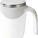 BOSREROY Rechargeable Self Stirring Mug Coffee, 380 Ml / 12.8 Fl Oz Stainless Steel, Mugs Large Coffee, Self Stirring Mug Travel, USB White Charging with Accent Gray