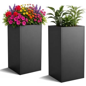 2Pack 30" x 15" x 15" Metal Planter Box, Heavy-Duty Galvanized Steel Outdoor Planter with Drainage Holes & Removable Shelf, Modern Raised Garden Bed for Patio, Porch, Yard, Flowers & Small Trees