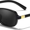 TJUTR Trendy Small Rectangle Sunglasses for Women Men, Retro Vintage 90s Style Sun Glasses UV Protection Shades (A3 Black/Grey)