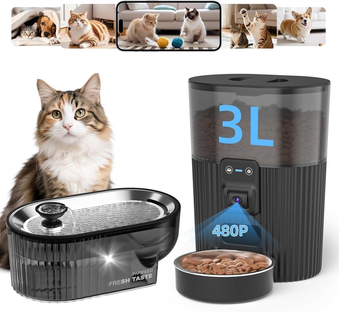 PAPIFEED Automatic Cat Feeder with CameraAdjustable Angle 2.4G WiFi/App Pet Food Dispenser3.5L/15 Cup Timed Dispenser