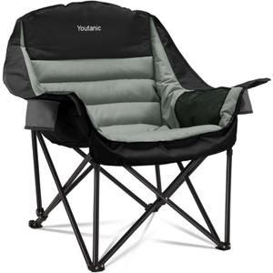 Oversized Camping Chair, Portable Folding Camping Chairs with Side Pocket, Cup Holder and Carry Bag, Heavy Duty Outdoor Camping Chairs for Adults, Fishing, Sports, Trip, up to 400lbs, Style 4 (Black)