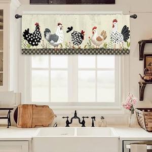 Miyotaa Rustic Rooster Chicken Farm Kitchen Curtain Valance 54W x 18H Rod Pocket Farmhouse Country Rural Window Treatment for Living Room Bedroom Bathroom