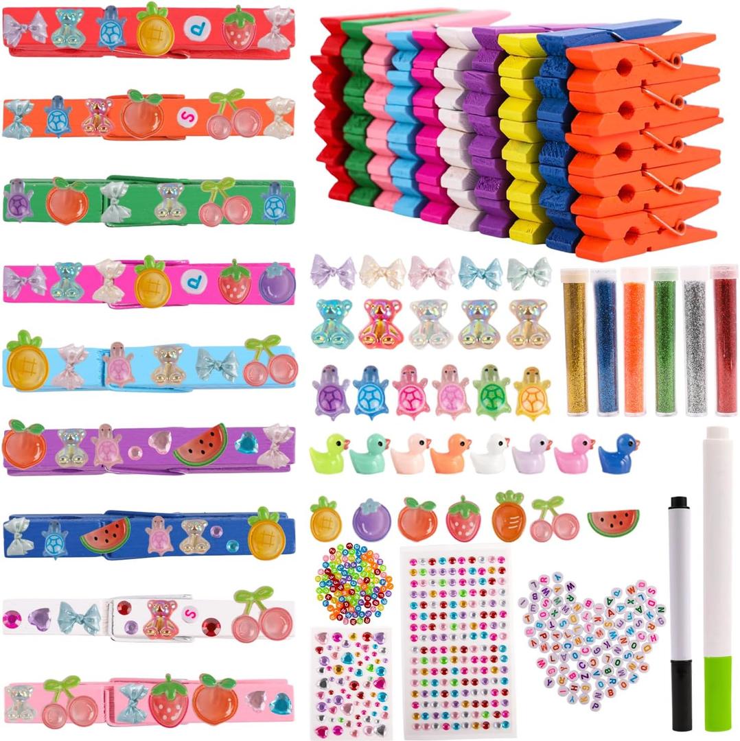 50 Set Cheer Pins Spirit Clips Include 50 Clips Mini Resin Animals Beads Cheer Clothespins Decorations for Team Classroom Cheer Gifts, 7.2x1cm / 2.8x0.39 inches