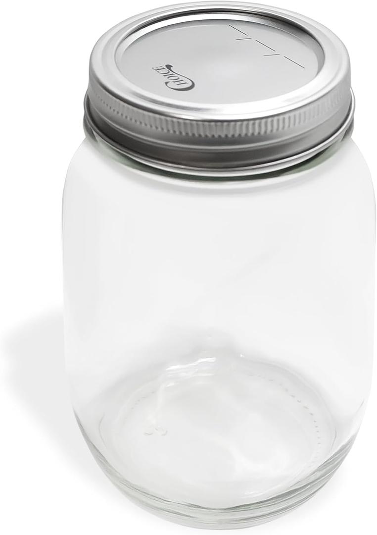 32 oz Wide Mouth Mason Jars, 1000ml Glass Jars with Metal Airtight Lids Clear Containers Canning Jars for Storage Overnight Oats, Jam, Honey, Salads, Yogurt, Spices, 4 Pack with 10 Labels & 1 Pen