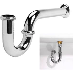 Stainless Steel P-Trap - 1 1/4 Inch Bathroom Basin Sink Waste Trap with Reducing Washer, Chrome Finish, Silver