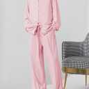 Girls Fall Outfits Tie Knot Crop Tops Wide Leg Pants with Pockets 2025 Winter Sets Active Wear (Pink)