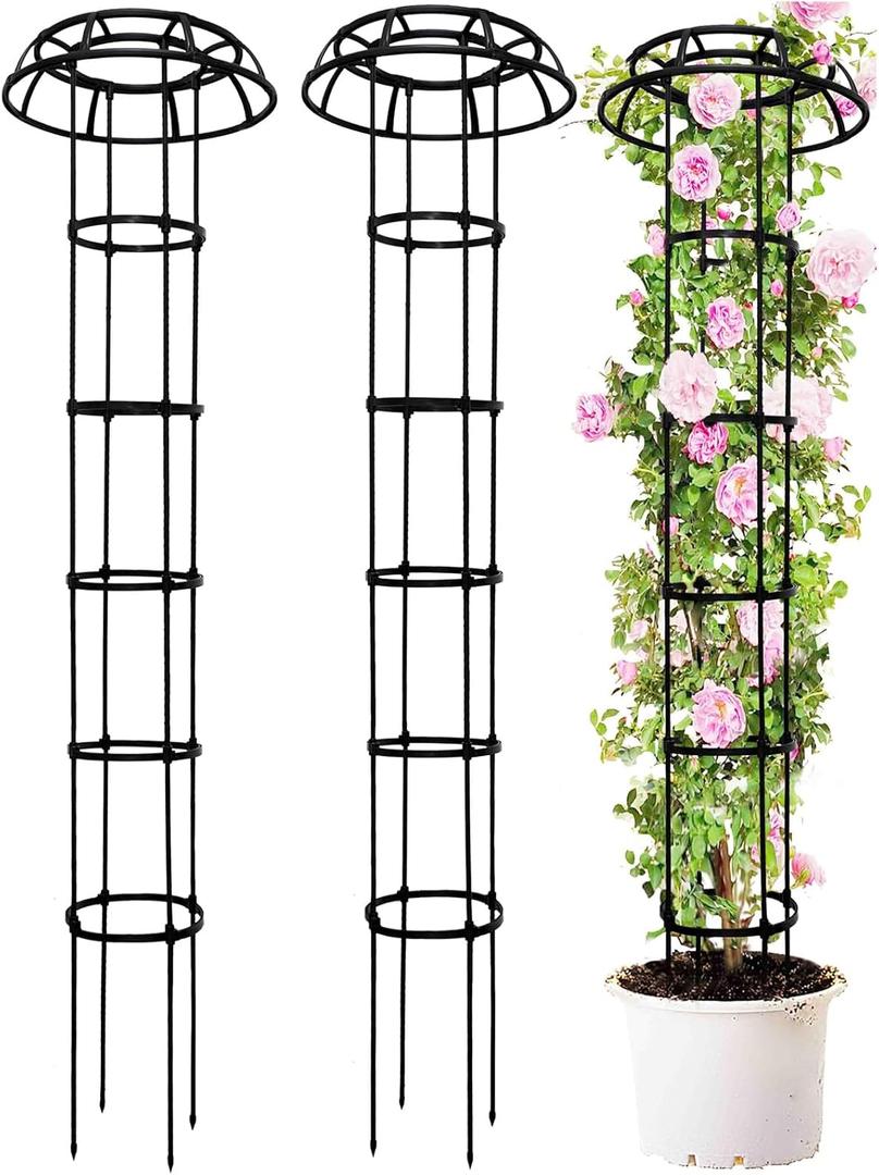 2-Pack 77-Inch Garden Trellis for Climbing Plants,Heavy-Duty Metal Obelisk with Mushroom Top,Stable Support for Potted Clematis,Tomato,Cucumber,Rose,Pea & Vine, 77"-2 PCS