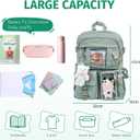 Kawaii Backpack for Girls, Cute Aesthetic Backpack with Pin Accessories Plush Pendant for School Girl Bookbag (Green)