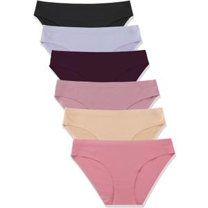 FINETOO 6 Pack Womens Seamless Hipster Underwear No Show Panties Invisibles Briefs Soft Stretch Bikini Underwears (Large, Solid 1)
