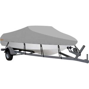 OutdoorLines Waterproof Boat Covers 16-18.5 Ft Long Gray- Heavy Duty UV Resistant Trailerable Boat Covering for V-Hull,Tri-Hull, Bass, Runabout, Fish&Ski,Pro-Style Fishing Boats (16'-18.5',Beam width up to 94")