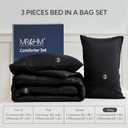 MR&HM King Size Comforter Set Black, Reversible Satin Microfiber Comforter Set for All Seasons, 3 Pieces Non-Slip Silky Soft Bedding Sets with 1 Comforter (104"x90") and 2 Pillowcases (20"x36")