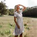 HVT Spring Dresses for Women 2026 Polka Dot Dress V Neck Lapel Midi Length Casual Short Sleeve Tiered T Shirt Beach Dress (M)