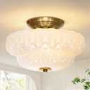 OYKYOHEI Semi Flush Mount Ceiling Light,11IN Vintage Gold Hallway Lights Fixture,3-Bulb Globe Milk Glass Close to Ceiling Light for Bathroom, Hallway, Dining Room,Bulb Not Included